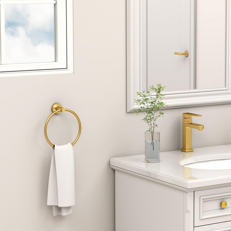 Angle Simple Bathroom Towel Ring Brushed Gold, Angle Simple SUS304 Stainless Steel Modern Towel Holder, Swivel Hand Towel Rack Wall Mounted - Image 2